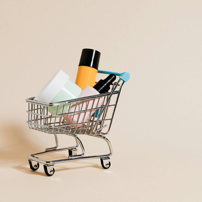 shopping cart with skin care products